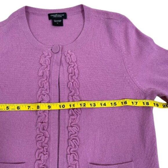 LORD & TAYLOR Cashmere Lavender Cardigan Sweater w/Ruffle Hem, 1 Button, EUC - Picture 7 of 10